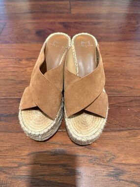Marc Fisher Tan Suede Espadrille Wedge Sandals